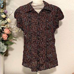 Quiz Bazaar Women’s S Floral Black Red Blouse Top